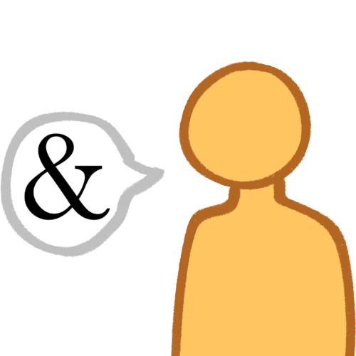 A yellow figure speaking a speech bubble, which has an ampersand in it.